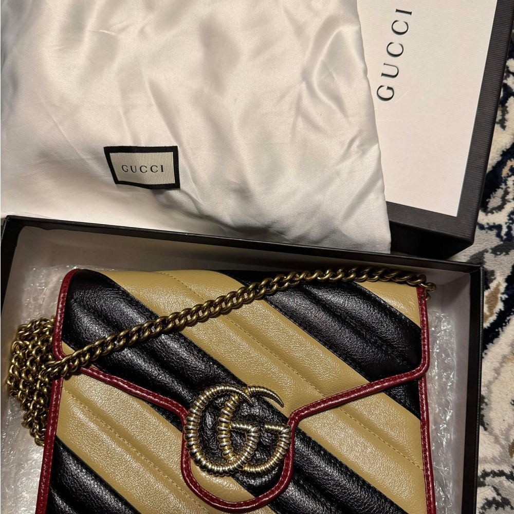 Gucci Black and Gold Crossbody Bag with Red Trim